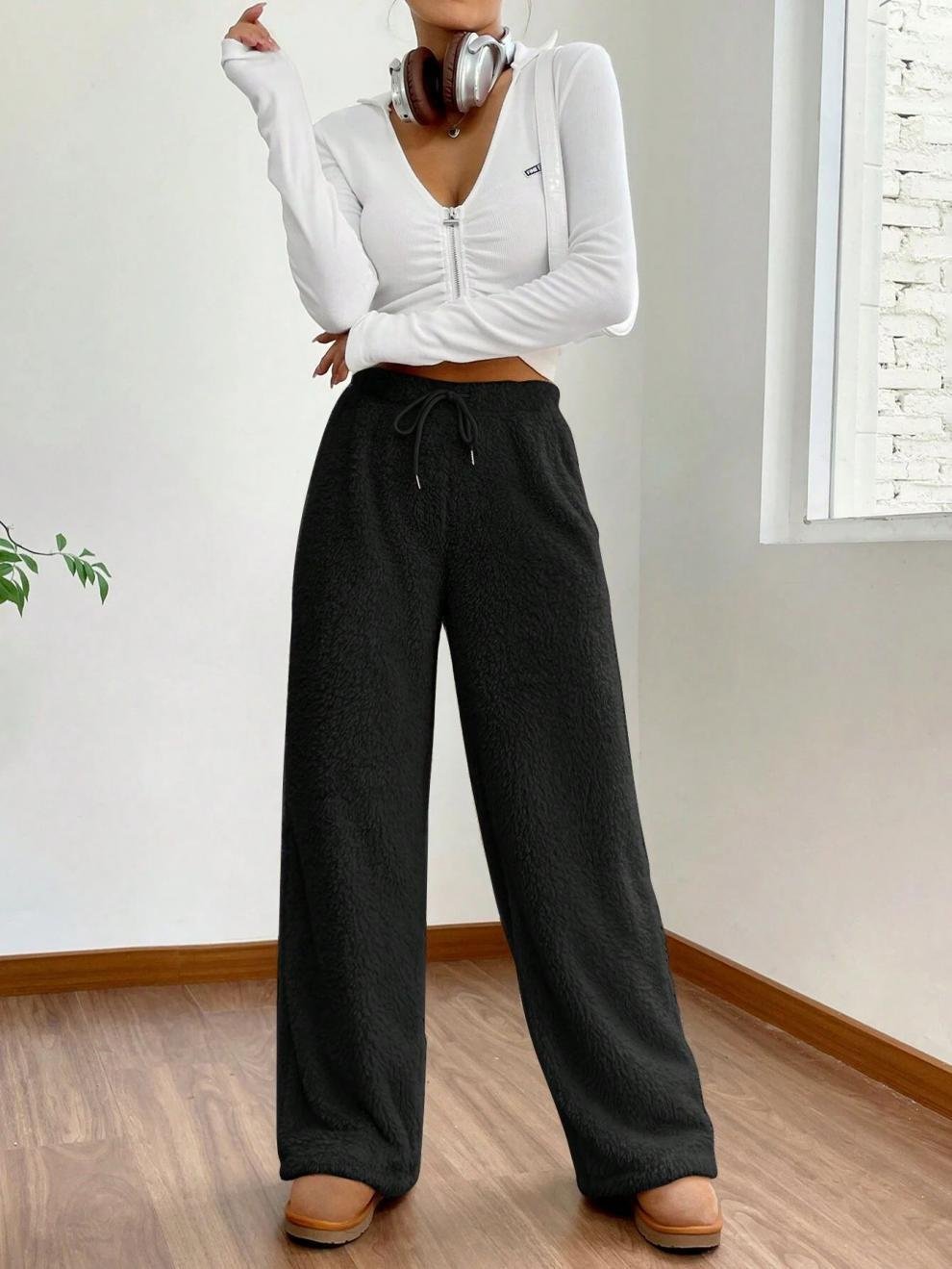 Damen Hose Täglich Ausgehen Lässig Fluff/Granular-Fleece-Stoff Unifarben Frühling/Herbst Hose