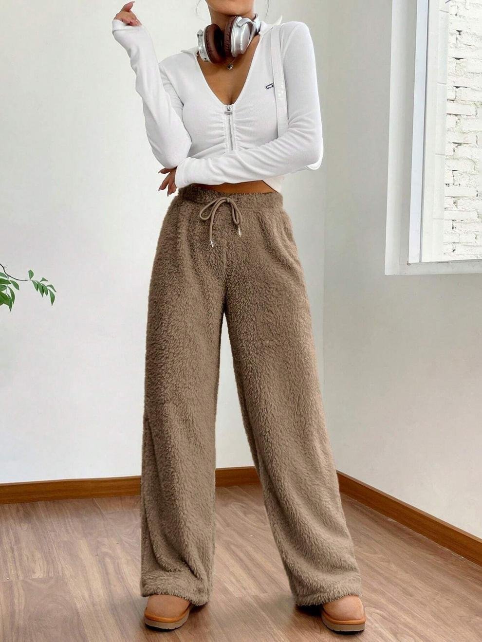 Damen Hose Täglich Ausgehen Lässig Fluff/Granular-Fleece-Stoff Unifarben Frühling/Herbst Hose