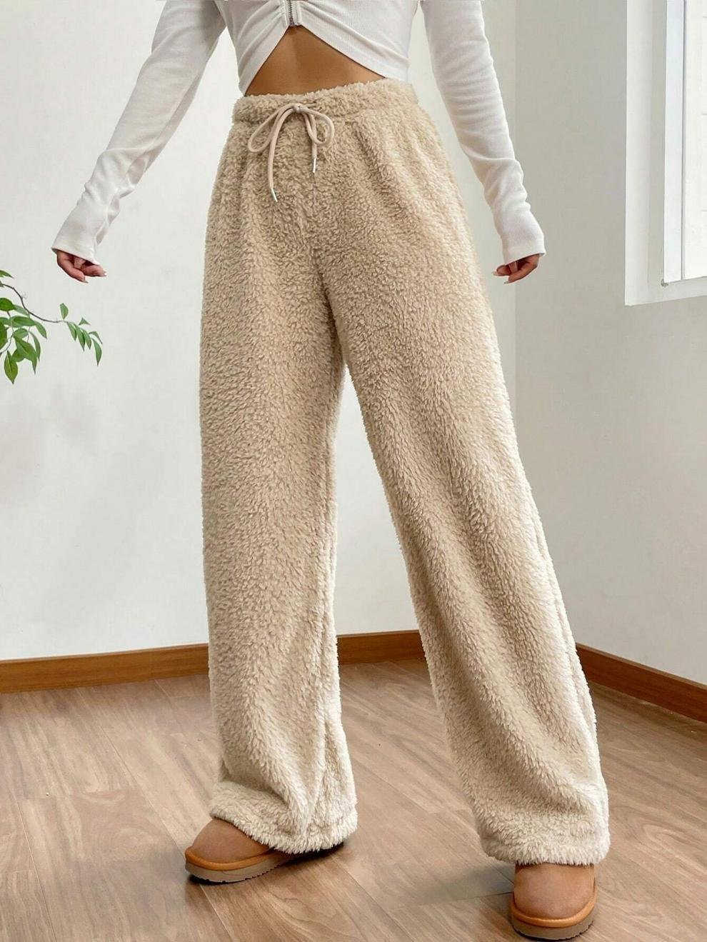 Damen Hose Täglich Ausgehen Lässig Fluff/Granular-Fleece-Stoff Unifarben Frühling/Herbst Hose