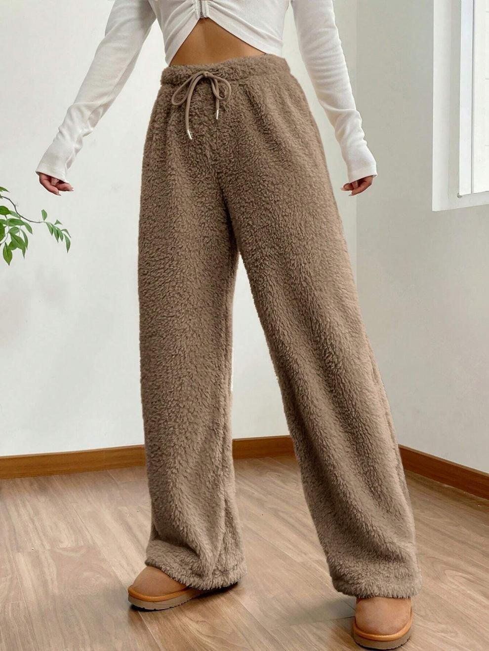 Damen Hose Täglich Ausgehen Lässig Fluff/Granular-Fleece-Stoff Unifarben Frühling/Herbst Hose