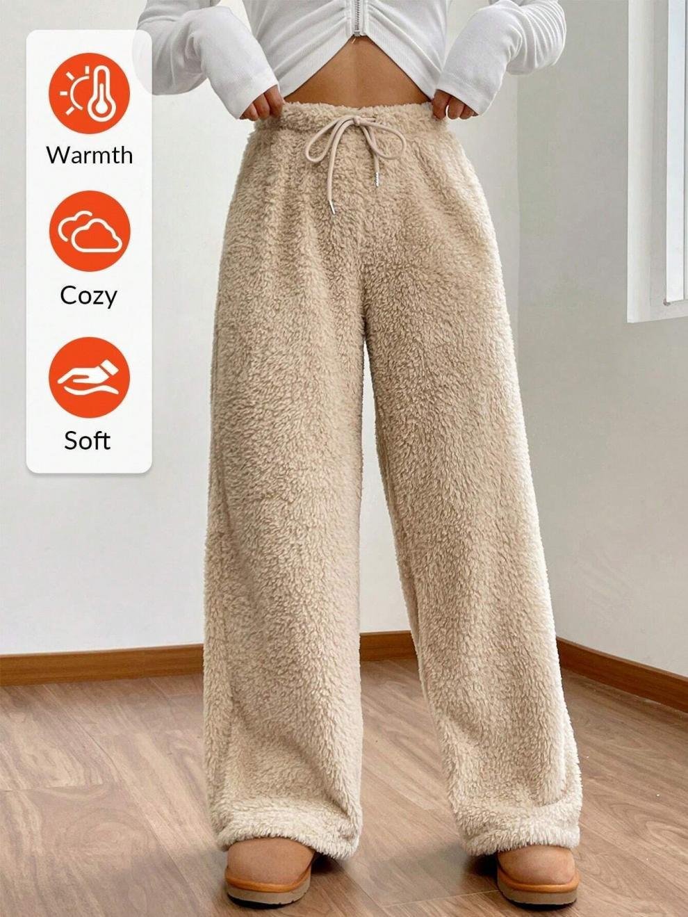 Damen Hose Täglich Ausgehen Lässig Fluff/Granular-Fleece-Stoff Unifarben Frühling/Herbst Hose