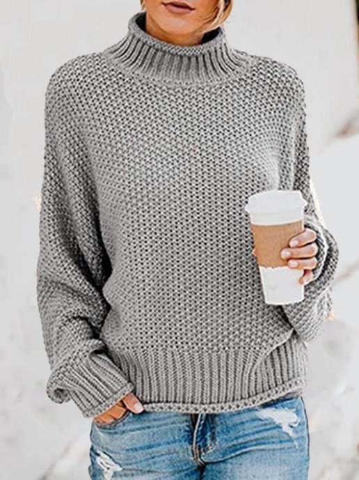 Damen Frühling/Herbst Unifarben Lässig Langarm Rollkragen Garn/Wollgarn Pullover