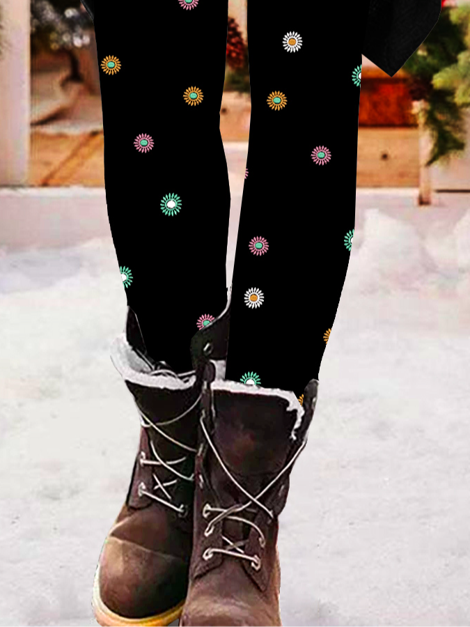 Damen Klein Gänseblümchen Retro Alle Jahreszeiten Lang Leggings