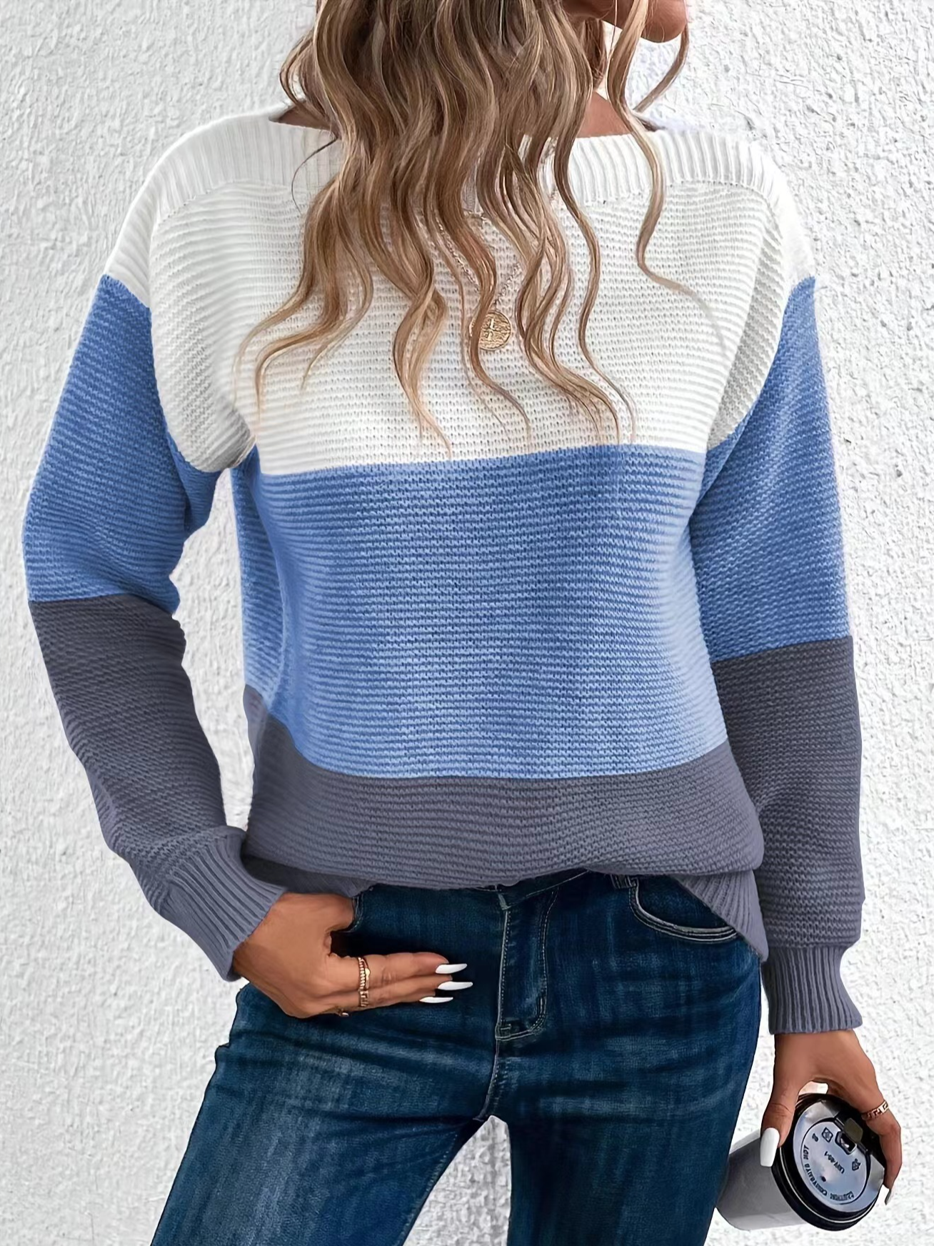 Damen Frühling/Herbst Farbblock Lässig Langarm Rundhals Garn/Wollgarn Pullover