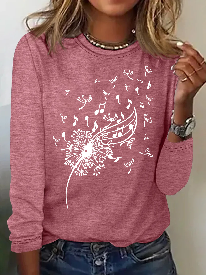 Damen Musik- Langarm T-Shirts T-Shirt Rundhals Retro Frühling/Herbst Oberteile