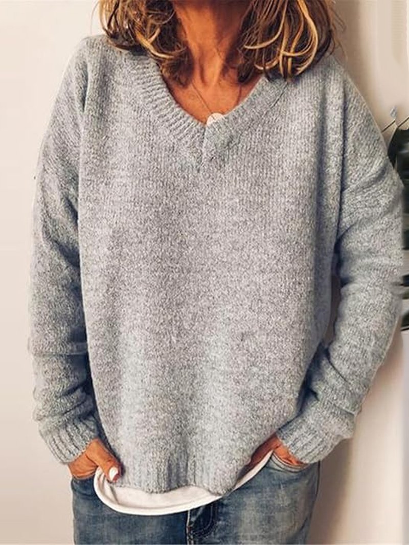 Damen Frühling/Herbst Unifarben Lässig Langarm V-Ausschnitt Garn/Wollgarn Pullover