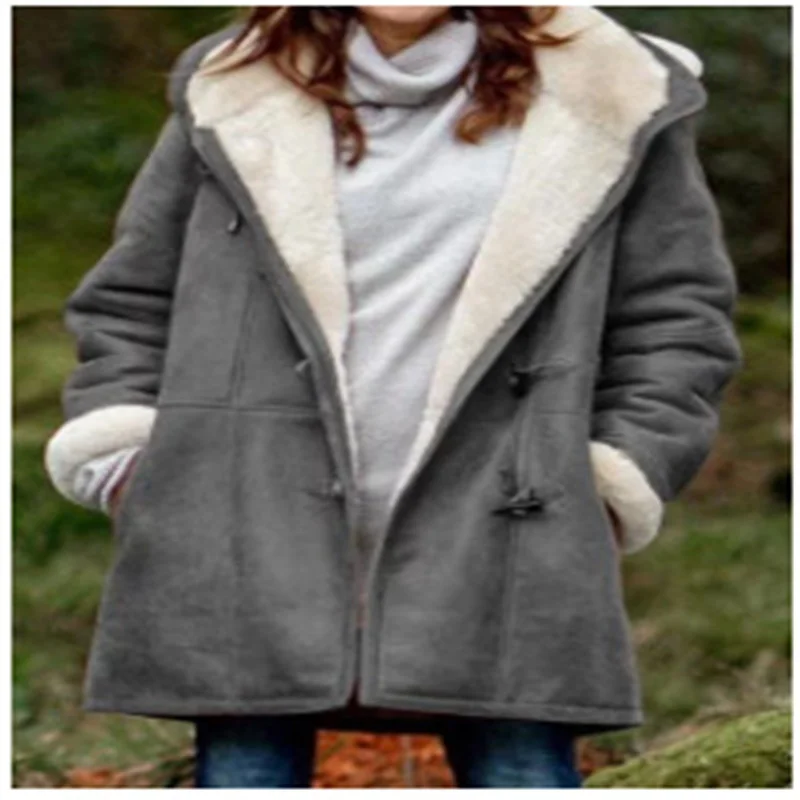 Winter Jacken Damen Veloursleder Kapuze Mantel Verdicken Vlies Langarm Kapuze Coat