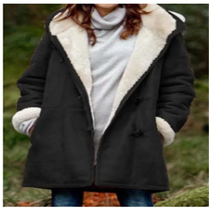 Winter Jacken Damen Veloursleder Kapuze Mantel Verdicken Vlies Langarm Kapuze Coat