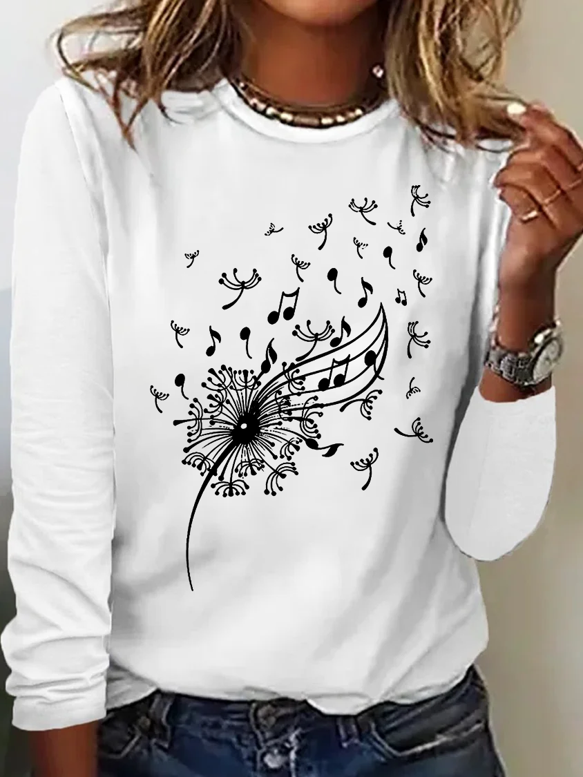Damen Musik- Langarm T-Shirts T-Shirt Rundhals Retro Frühling/Herbst Oberteile