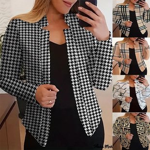 Damen Frühling/Herbst Oberbekleidung Urban Geometrisch Langarm Wickeln Regelmäßig Blazer