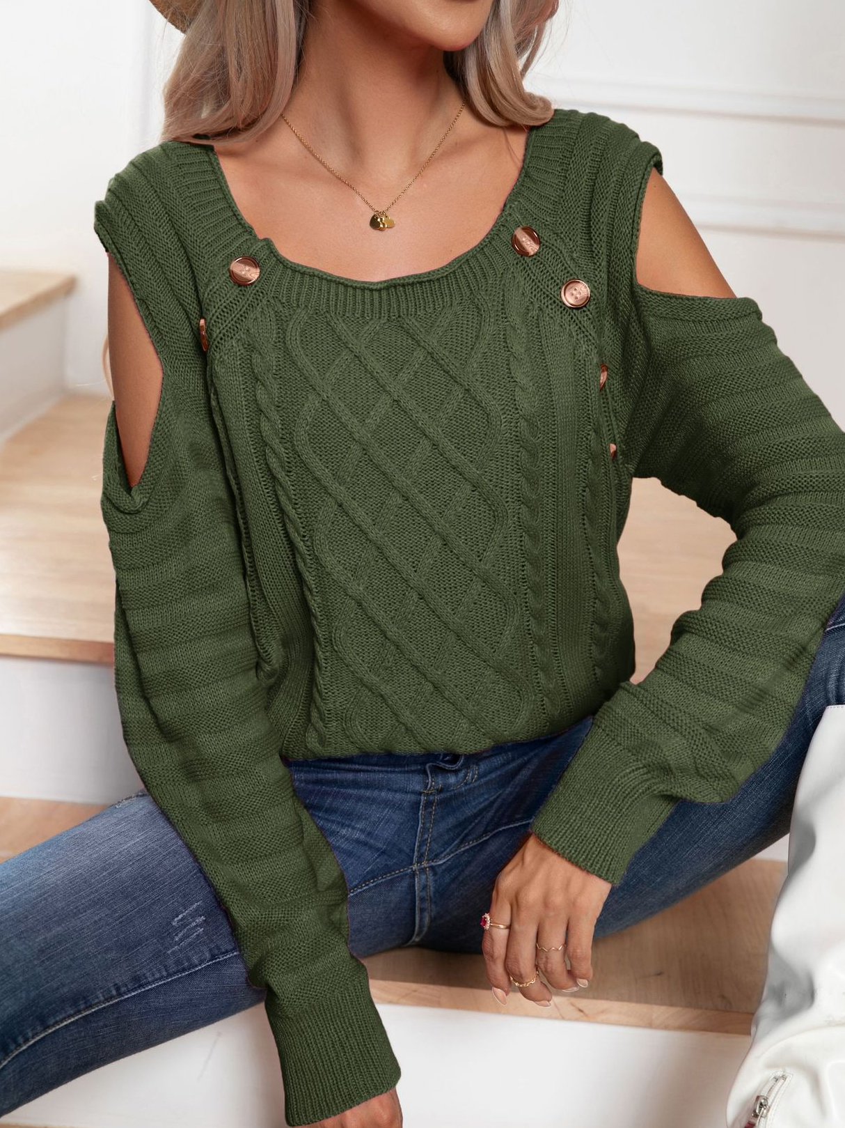 Damen Geknöpft Frühling/Herbst Unifarben Lässig Langarm Rundhals Garn/Wollgarn Pullover