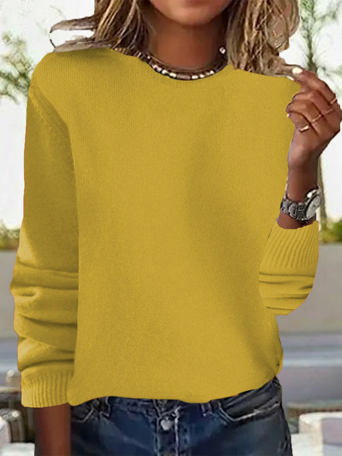 Pullover Damen Unifarben Lässig Langarm Weit Frühling/Herbst