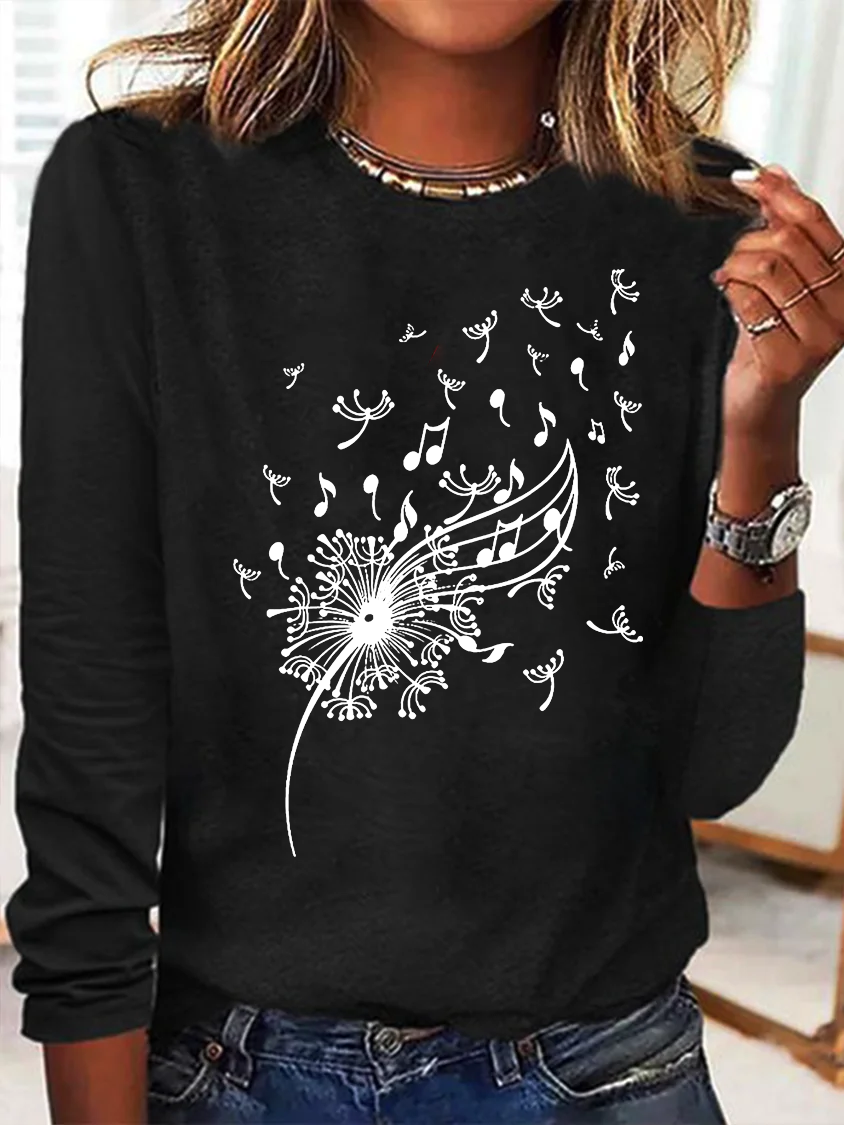 Damen Musik- Langarm T-Shirts T-Shirt Rundhals Retro Frühling/Herbst Oberteile