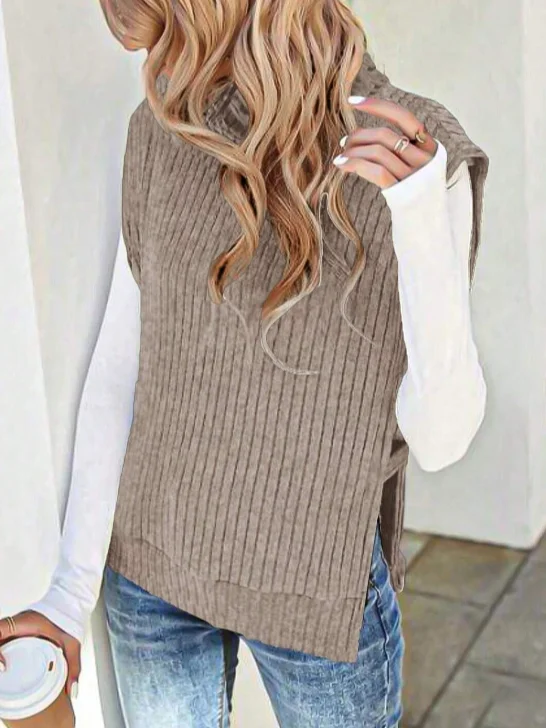 Damen Winter Unifarben Lässig Ärmellos Rollkragen Garn/Wollgarn Pullover