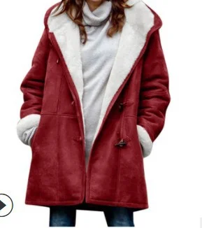 Winter Jacken Damen Veloursleder Kapuze Mantel Verdicken Vlies Langarm Kapuze Coat