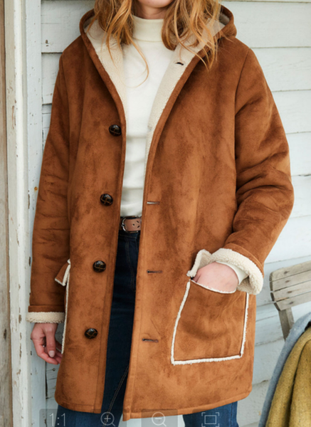 Damen Frühling/Herbst Oberbekleidung Lässig Veloursleder Unifarben Langarm Kapuze Jacke