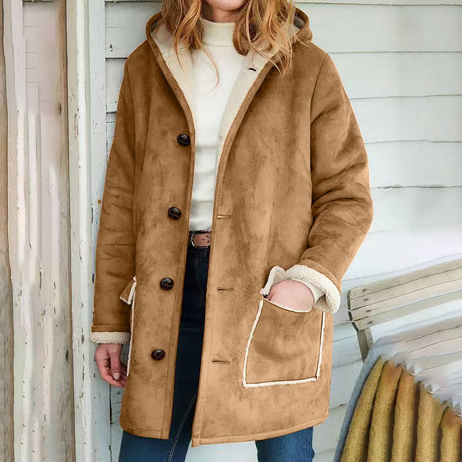 Damen Frühling/Herbst Oberbekleidung Lässig Veloursleder Unifarben Langarm Kapuze Jacke