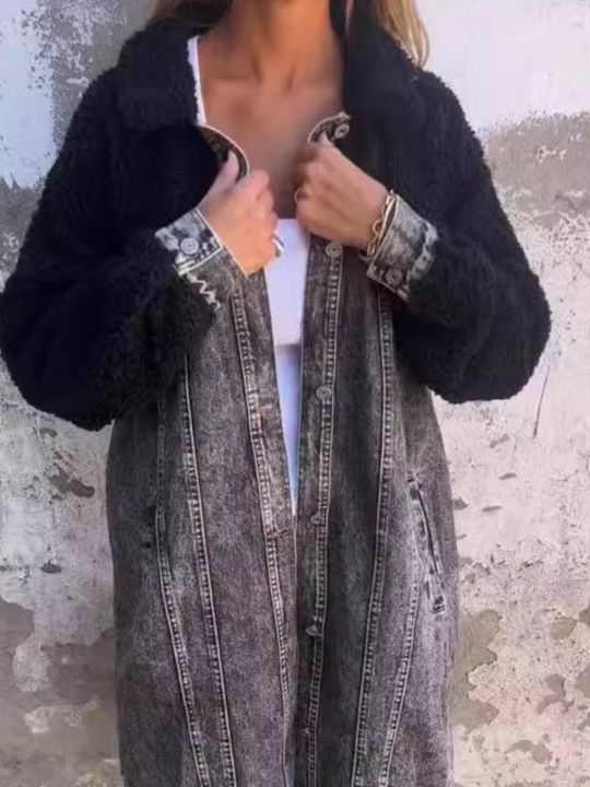 Damen Frühling/Herbst Oberbekleidung Lässig Denim Farbblock Langarm Schalkragen Jacke