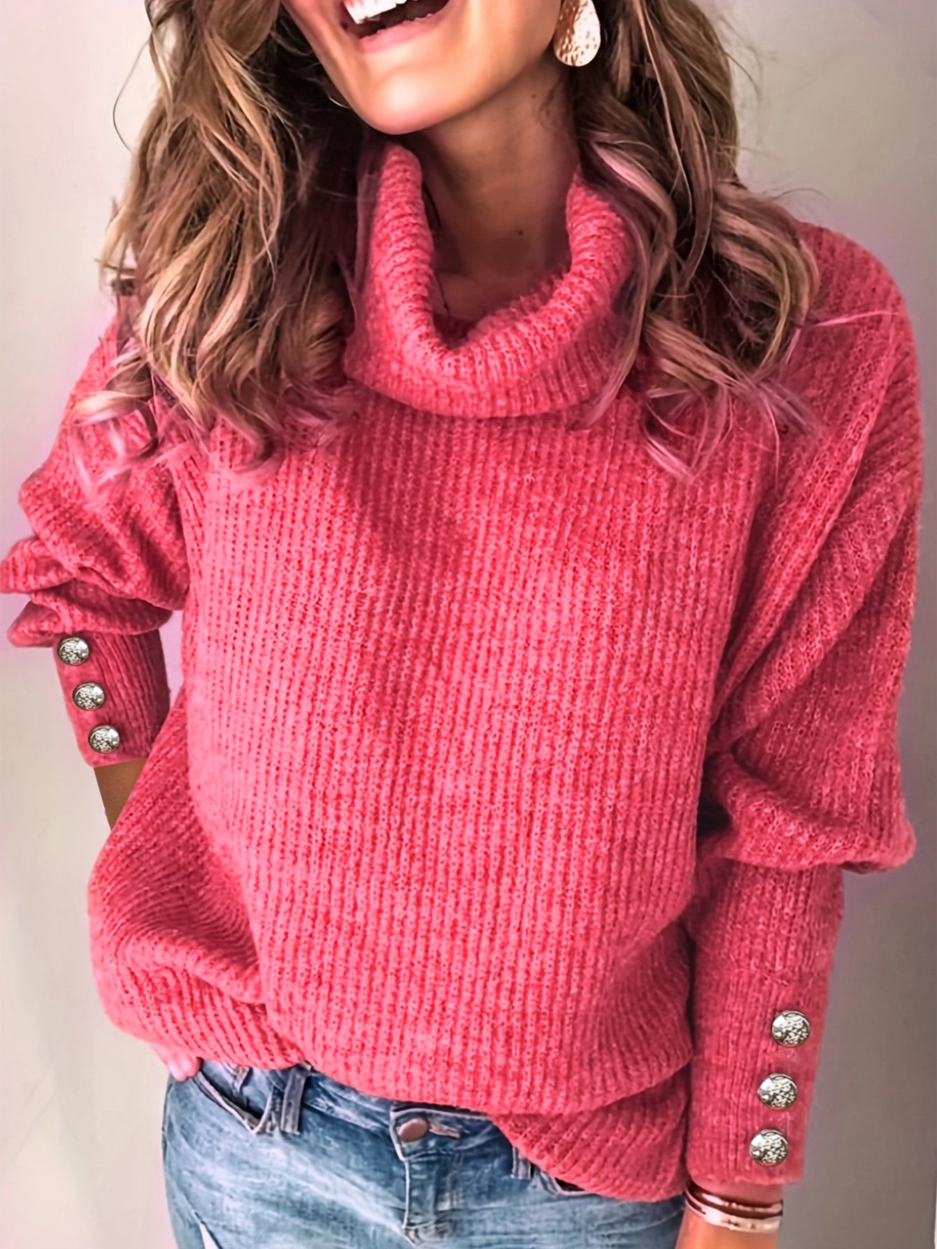 Damen Frühling/Herbst Unifarben Lässig Langarm Rollkragen Garn/Wollgarn Pullover