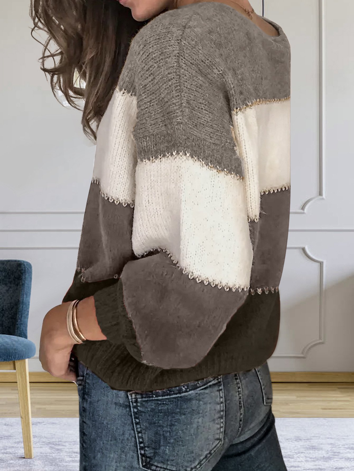 Damen Frühling/Herbst Farbblock Lässig Langarm Rollkragen Garn/Wollgarn Pullover