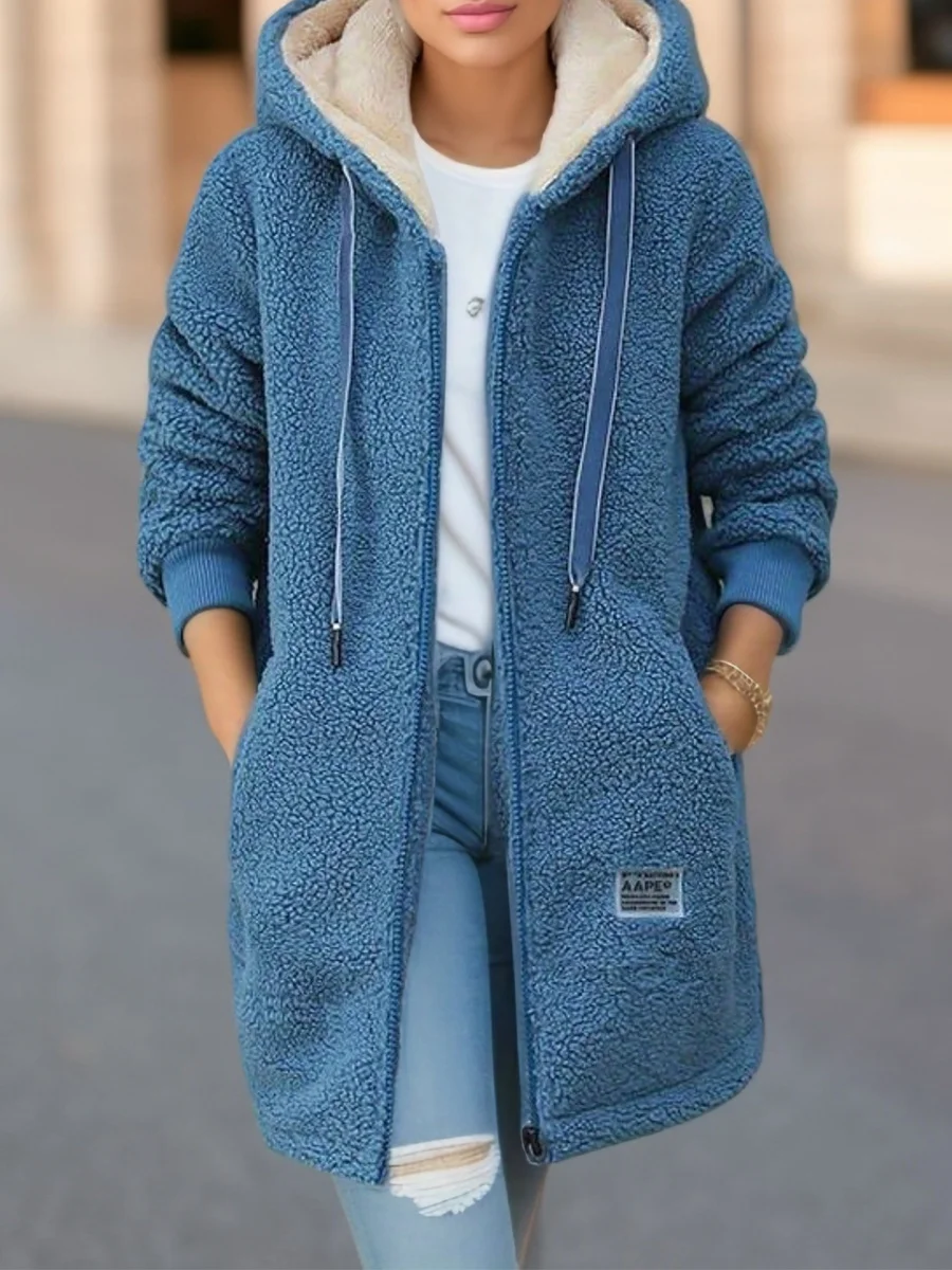 Damen Frühling/Herbst Oberbekleidung Lässig Fluff/Granular-Fleece-Stoff Unifarben Langarm Kapuze Jacke