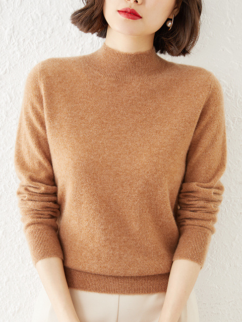 Damen Frühling/Herbst Unifarben Lässig Langarm Rundhals Garn/Wollgarn Pullover