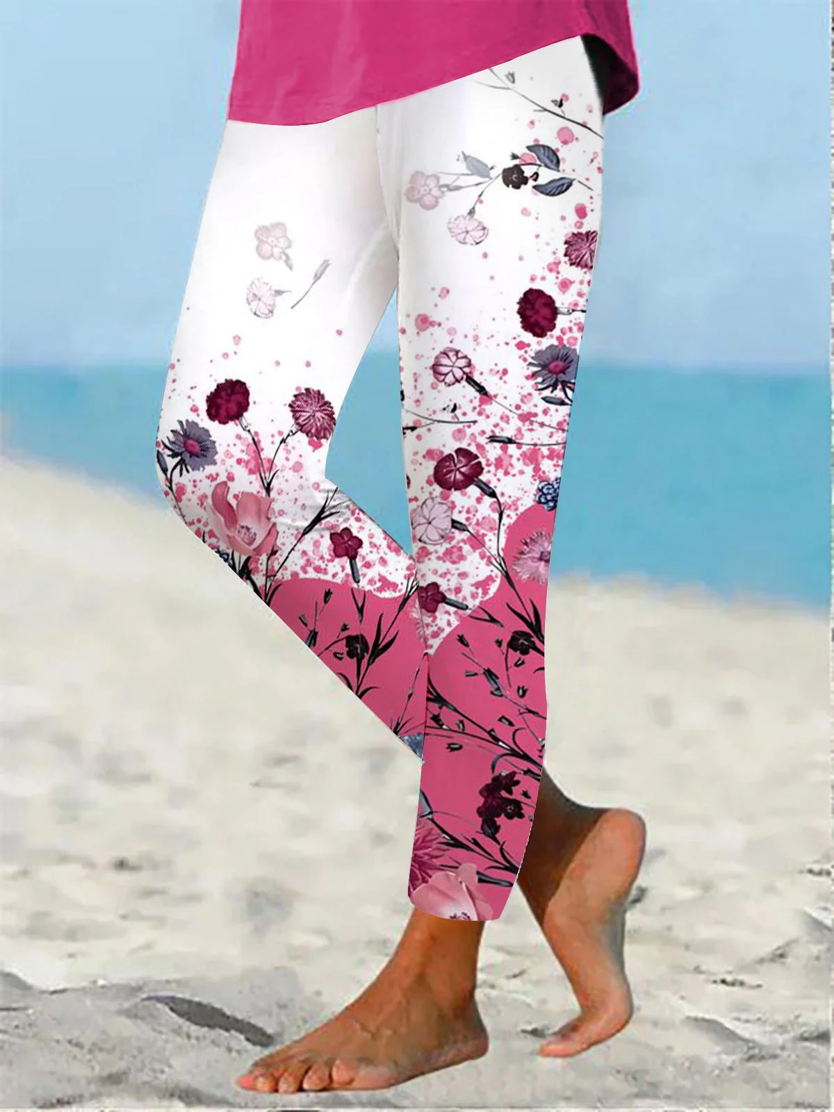 Damen Lässig Geblümt Jersey Alle Jahreszeiten Print Lang Leggings