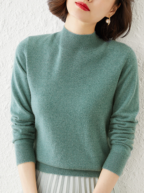 Damen Frühling/Herbst Unifarben Lässig Langarm Rundhals Garn/Wollgarn Pullover