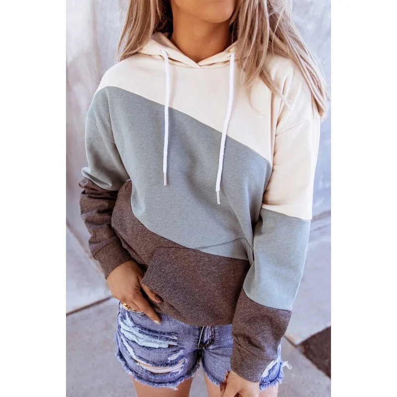 Damen Kapuze Farbblock Reißverschluss Lässig Frühling/Herbst Langarm Sweatshirt