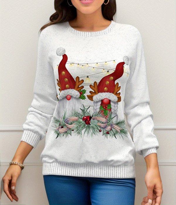 Damen Rundhals Weihnachten Reißverschluss Lässig Frühling/Herbst Langarm Sweatshirt