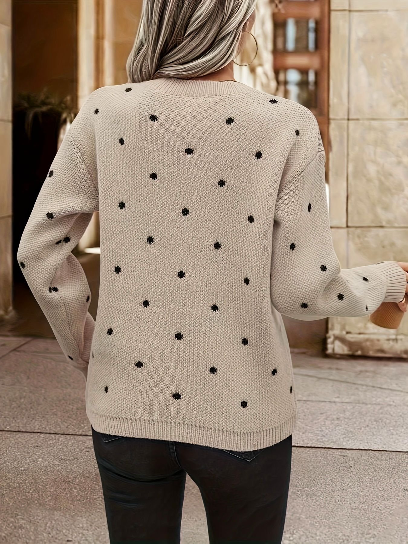 Damen Winter Polka Dots Lässig Langarm Rundhals Wolle/Stricken Pullover