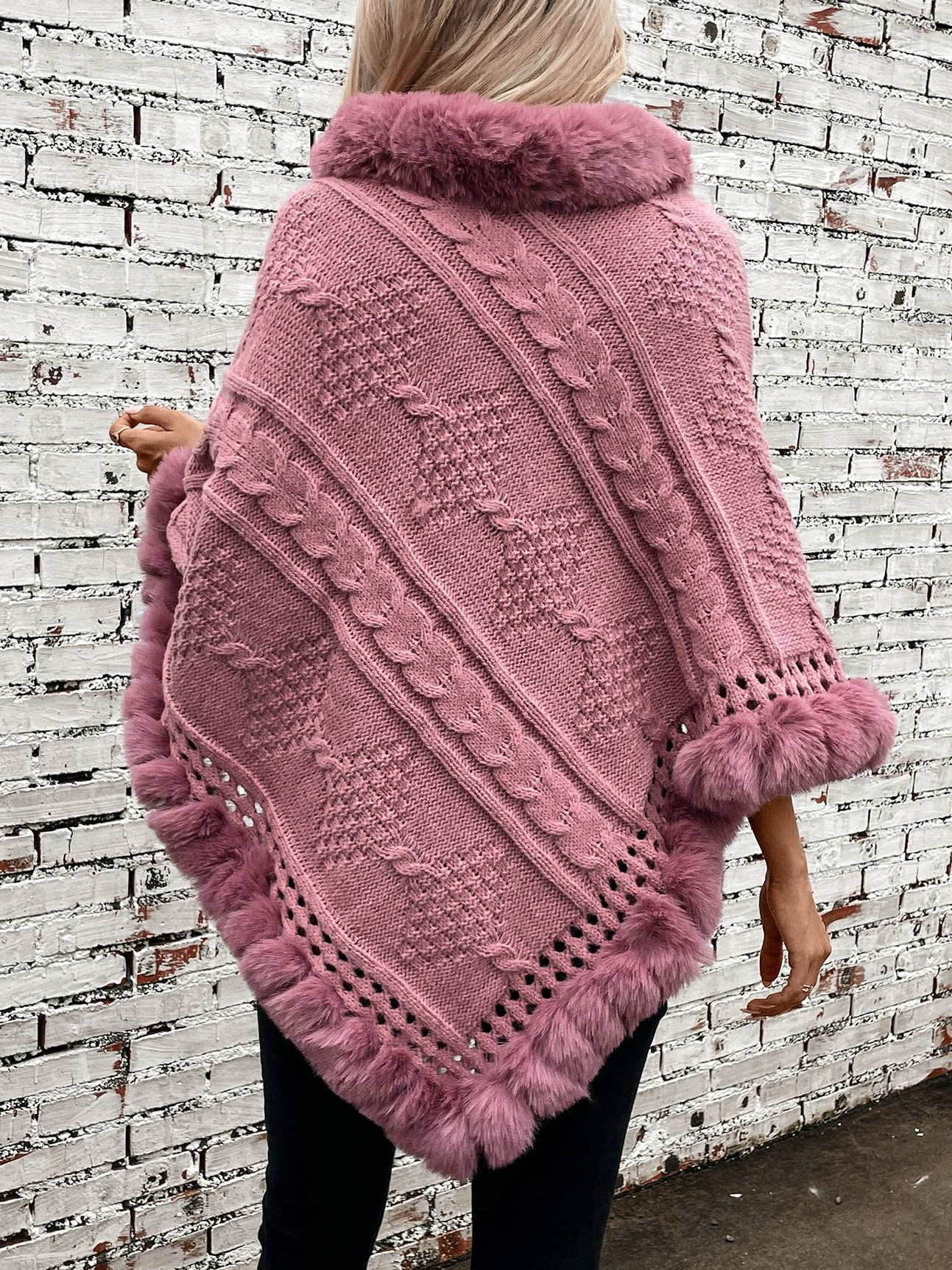 Damen Frühling/Herbst Oberbekleidung Elegant Pelz Ausschnitt Unifarben Rundhals Cape Mantel