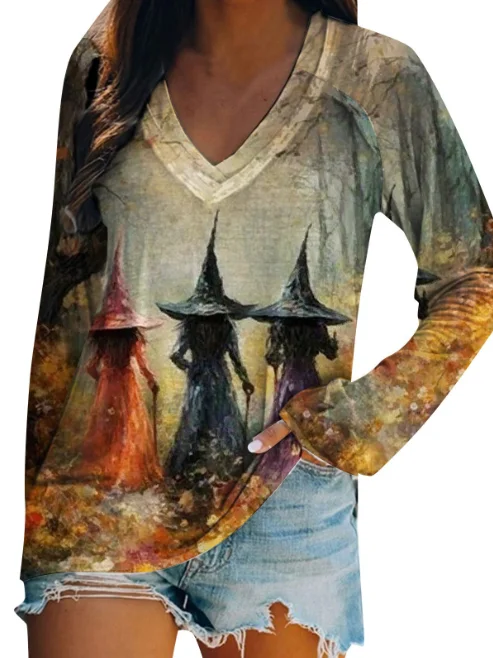 Damen Langarm T-Shirts T-Shirt Frühling/Herbst Halloween Jersey Rundhals Täglich Ausgehen Lässig Oberteile