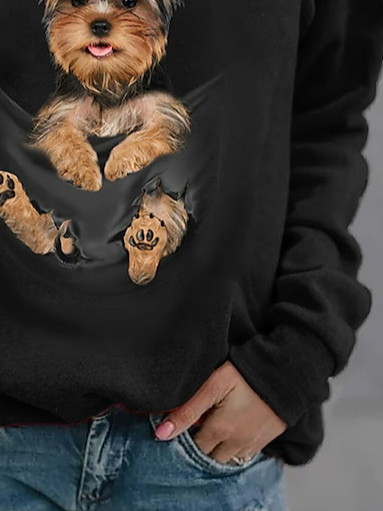 Damen Rundhals Hund Print Lässig Frühling/Herbst Langarm Sweatshirt