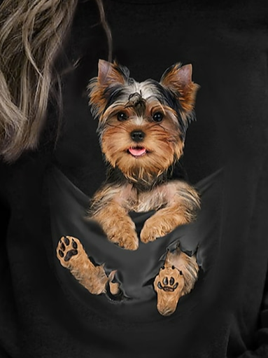 Damen Rundhals Hund Print Lässig Frühling/Herbst Langarm Sweatshirt