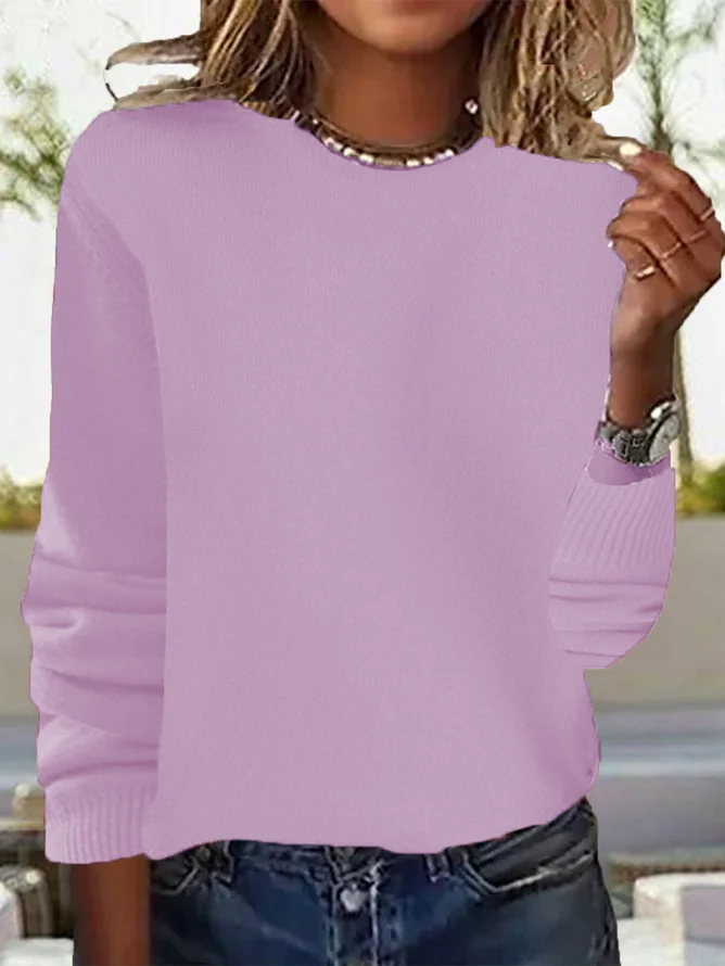 Pullover Damen Unifarben Lässig Langarm Weit Frühling/Herbst