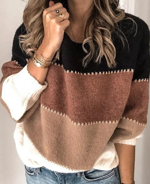 Damen Frühling/Herbst Gestreift Lässig Langarm Rundhals Pullover