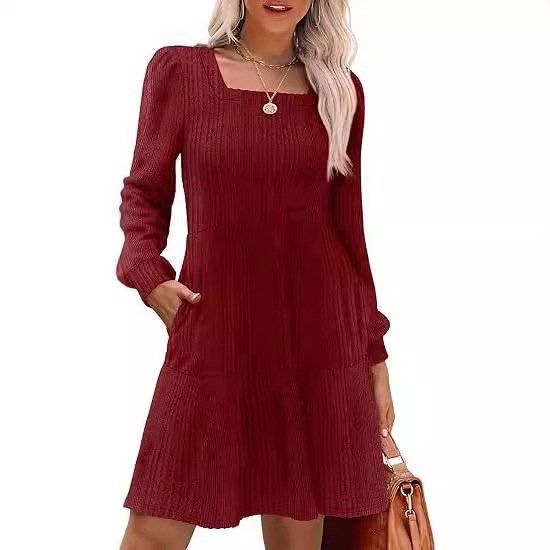 Damen Langarm Frühling/Herbst Unifarben Kleid Rundhals Täglich Ausgehen Lässig Mini A-Linien