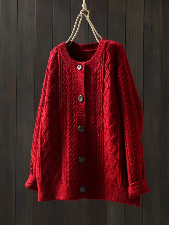 Damen Lässig Winter Unifarben Wolle/Stricken Strickjacke