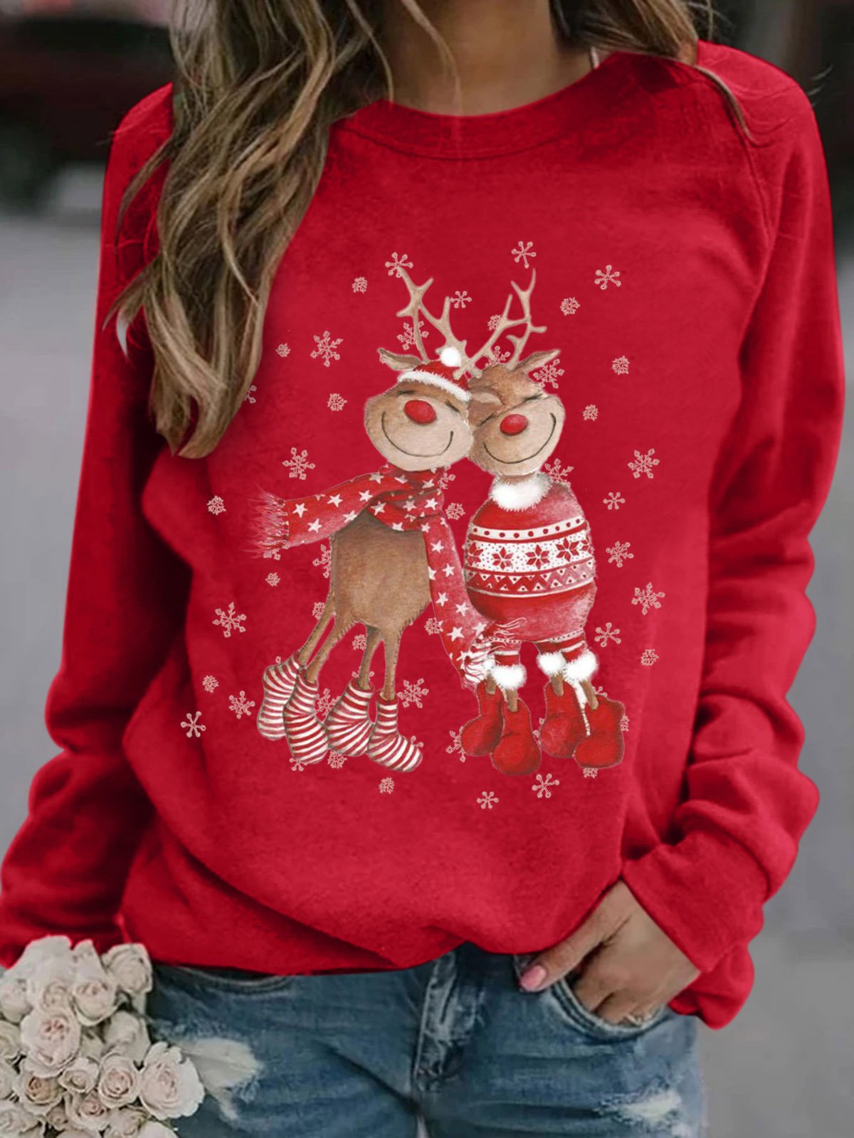 Damen Rundhals Weihnachten Lässig Frühling/Herbst Langarm Sweatshirt