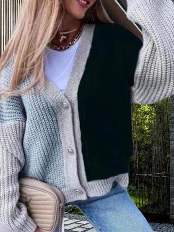 Damen Lässig Frühling/Herbst Farbblock Wolle/Stricken Strickjacke