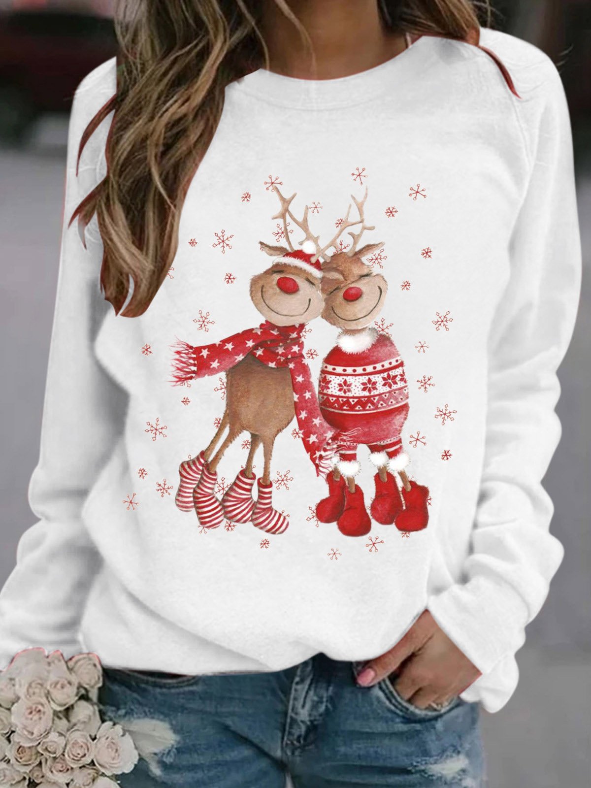 Damen Rundhals Weihnachten Lässig Frühling/Herbst Langarm Sweatshirt