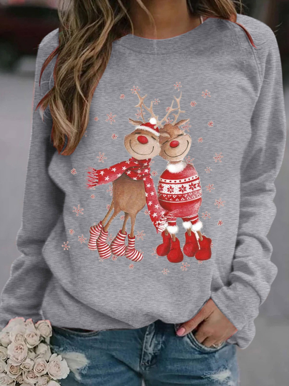 Damen Rundhals Weihnachten Lässig Frühling/Herbst Langarm Sweatshirt