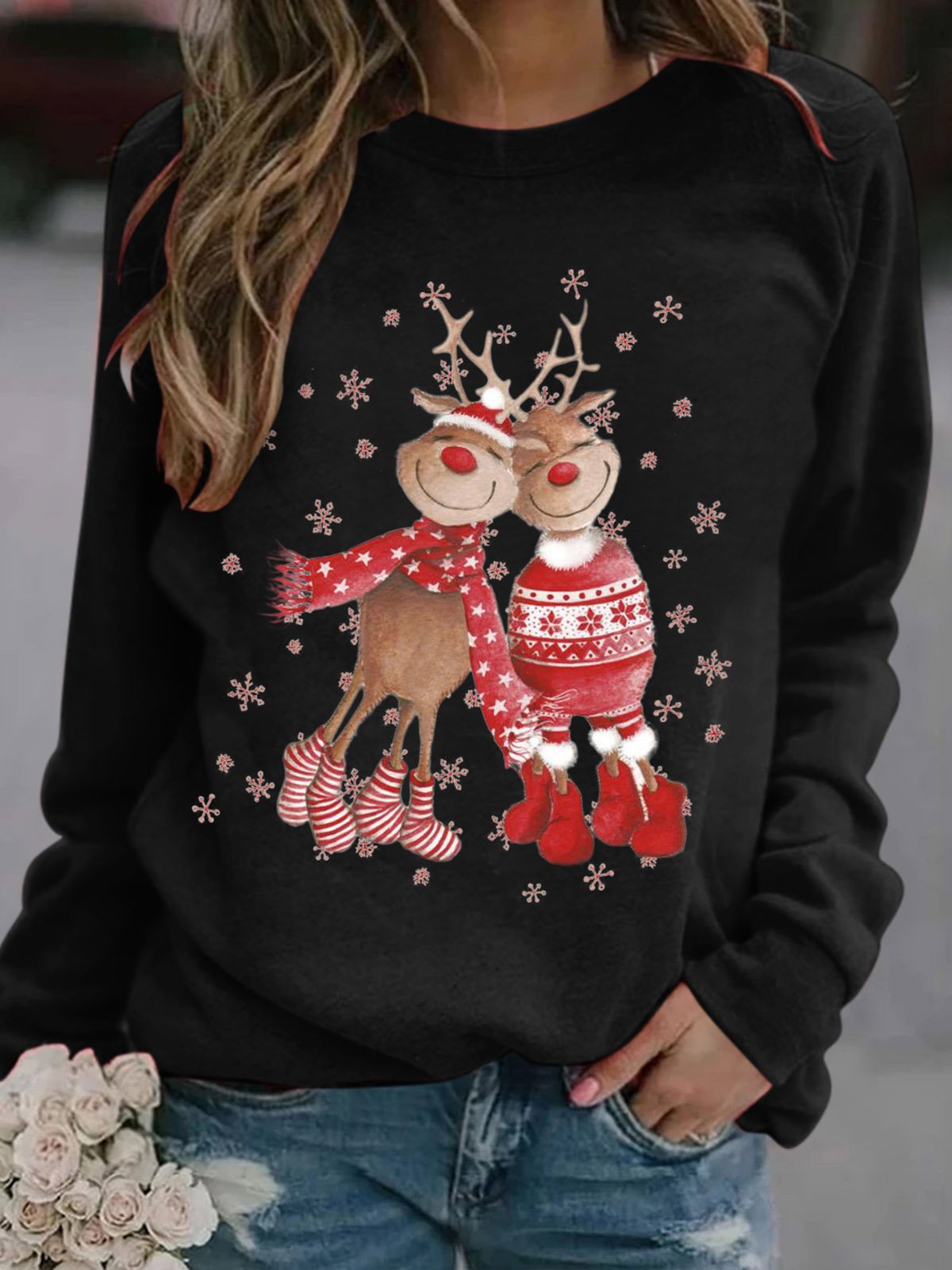 Damen Rundhals Weihnachten Lässig Frühling/Herbst Langarm Sweatshirt