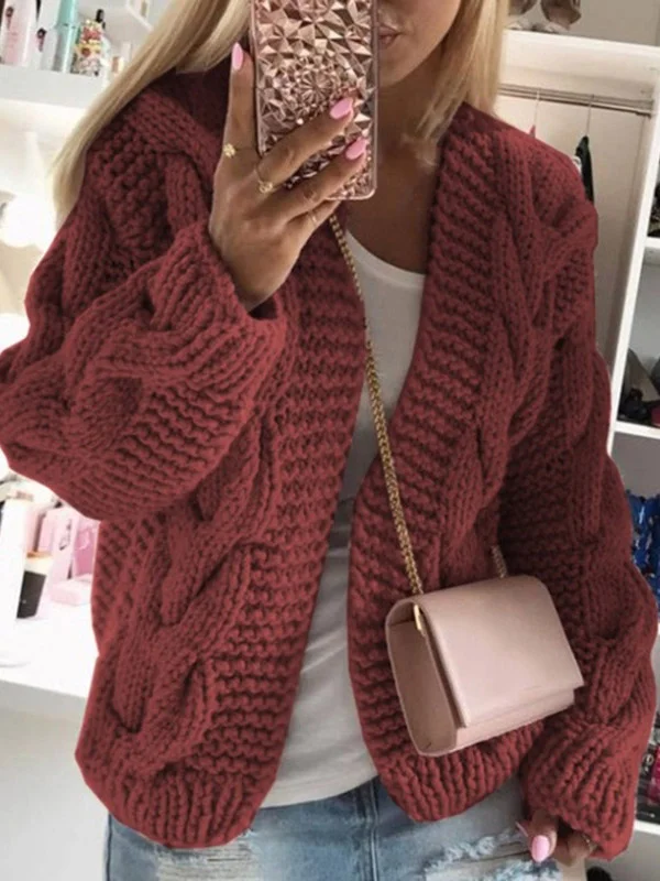 Pullover Strickjacken Damen Lässig Unifarben Langarm Kapuze Mantel Weit Coat Frühling/Herbst