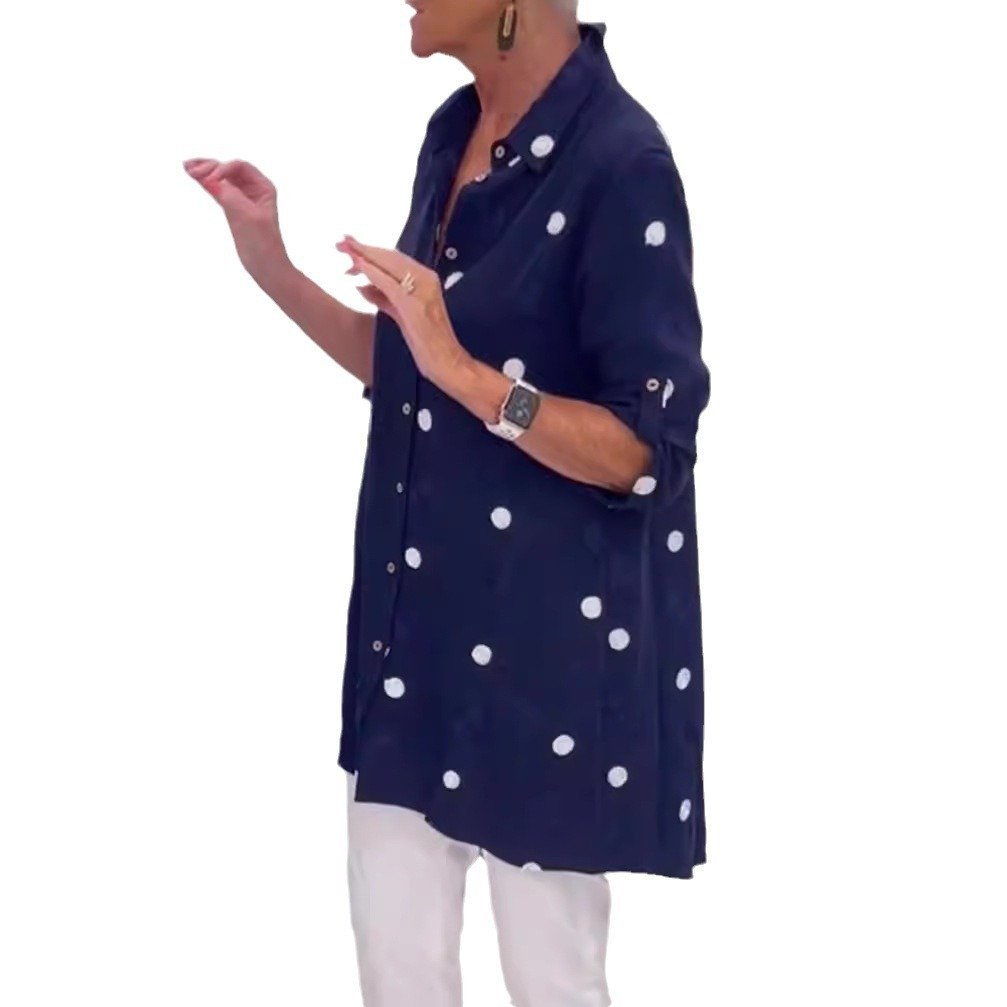 Damen Langarm Bluse Frühling/Herbst Polka Dots Schnalle Hemdkragen Täglich Ausgehen Lässig Oberteile