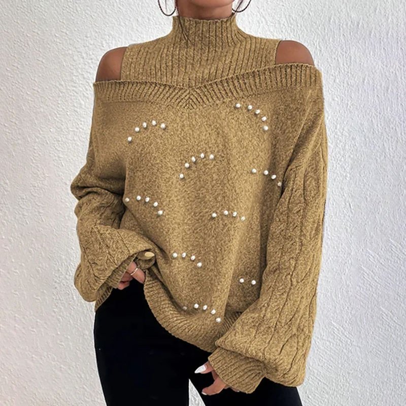 Damen Perlen Frühling/Herbst Unifarben Lässig Ballon-Ärmel Langarm Rundhals Wolle/Stricken Pullover