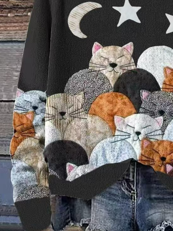 Damen Frühling/Herbst Katze Lässig Langarm V-Ausschnitt Wolle/Stricken Pullover