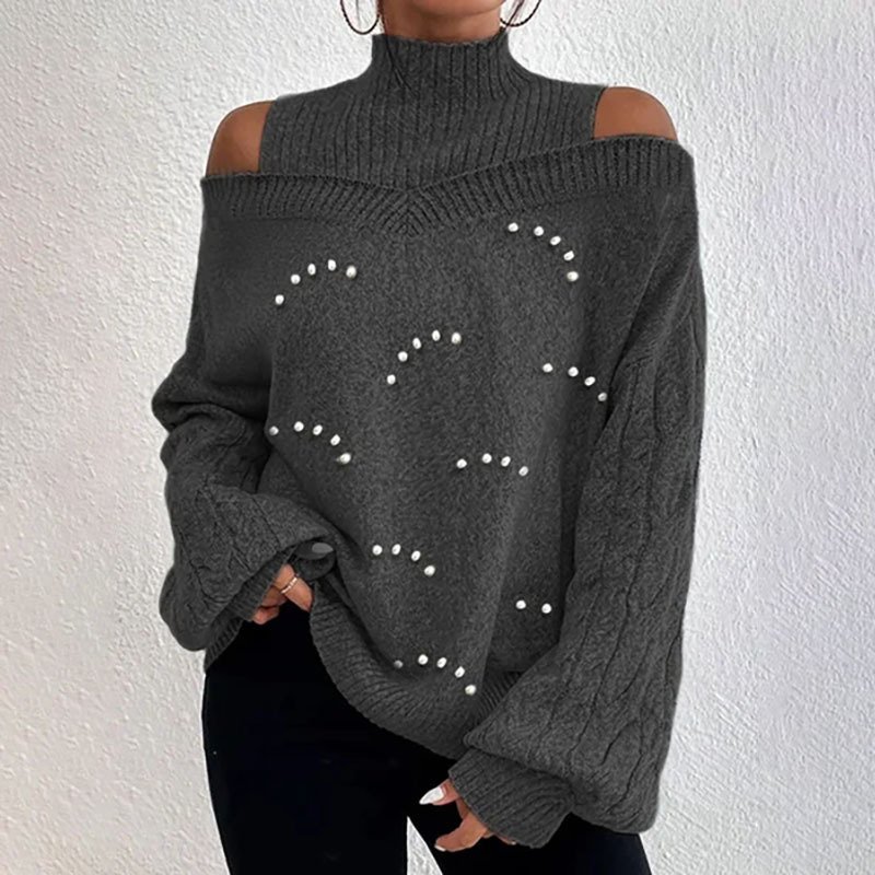 Damen Perlen Frühling/Herbst Unifarben Lässig Ballon-Ärmel Langarm Rundhals Wolle/Stricken Pullover