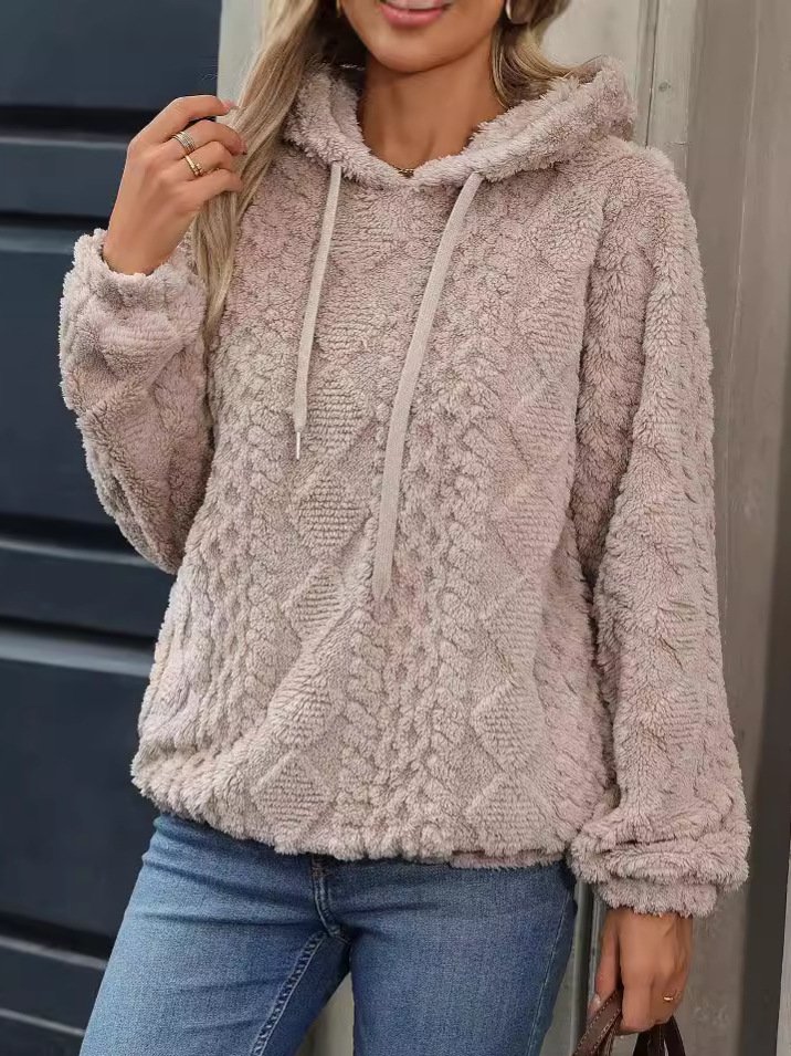 Damen Unifarben Frühling/Herbst Fluff/Granular-Fleece-Stoff Langarm Lässig Täglich Kapuze